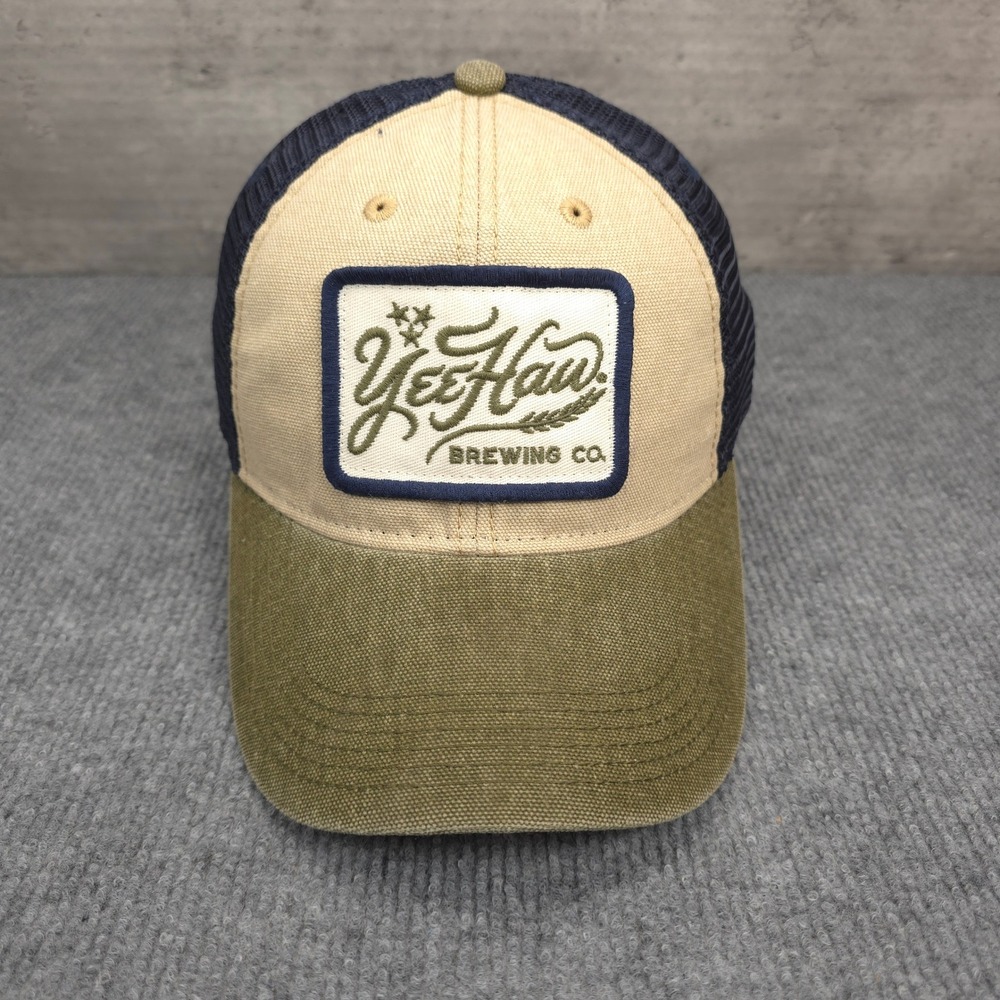 VINTAGE Yee Haw Brewing Co Hat Cap Mens Snapback Blue Tan Trucker Brewery Legacy